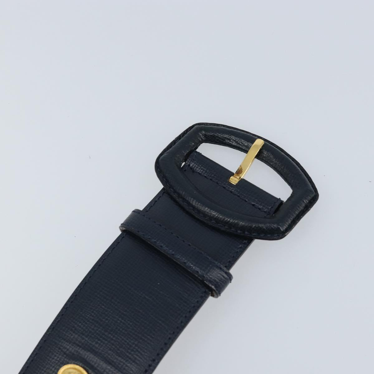 Christian Dior Belt Leather 29.5"" Navy Gold Auth 162585