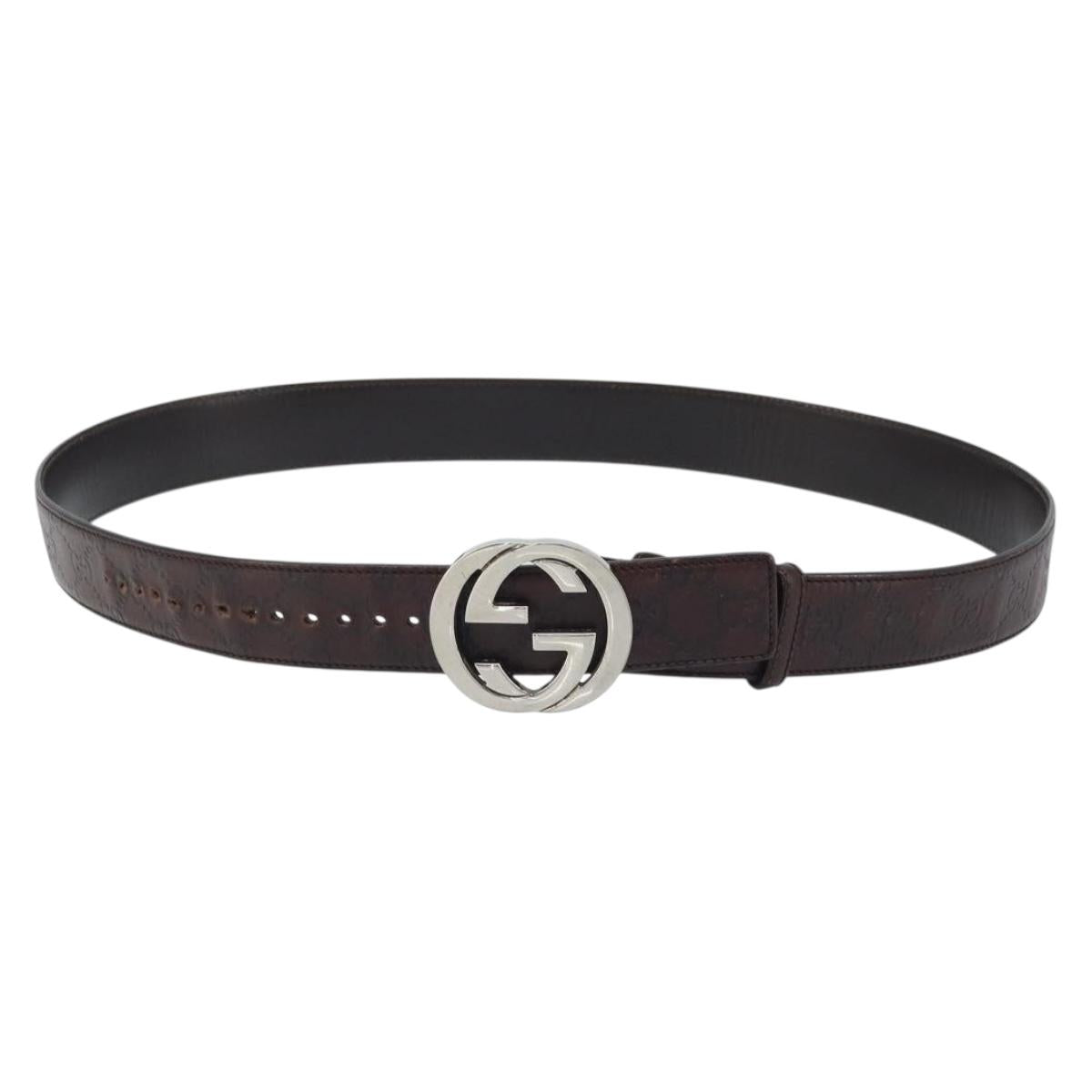 GUCCI GG Canvas Guccissima Belt Leather 45.3"" Black 114984 Auth 162586