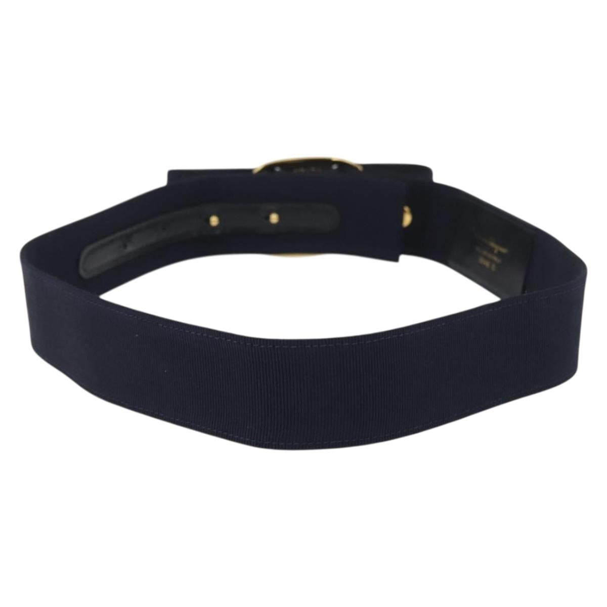 Salvatore Ferragamo Vara Ribbon Belt Canvas 32.7"" Navy Gold Auth 162587