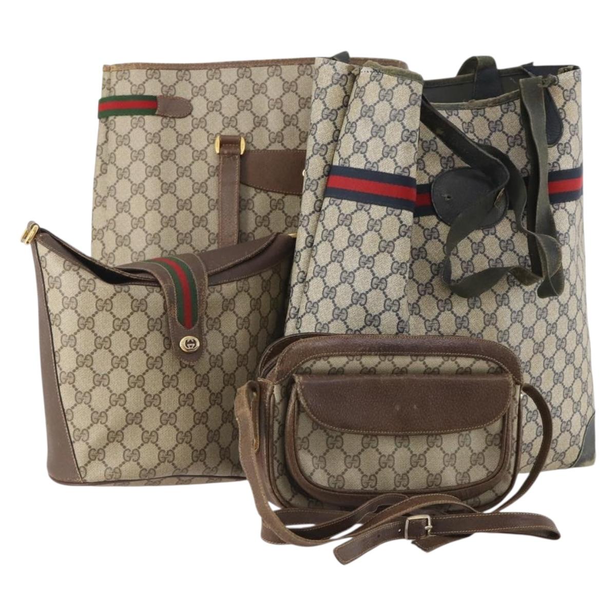 GUCCI GG Supreme Web Sherry Line Shoulder Bag PVC 4 Set Red Beige Auth 162599