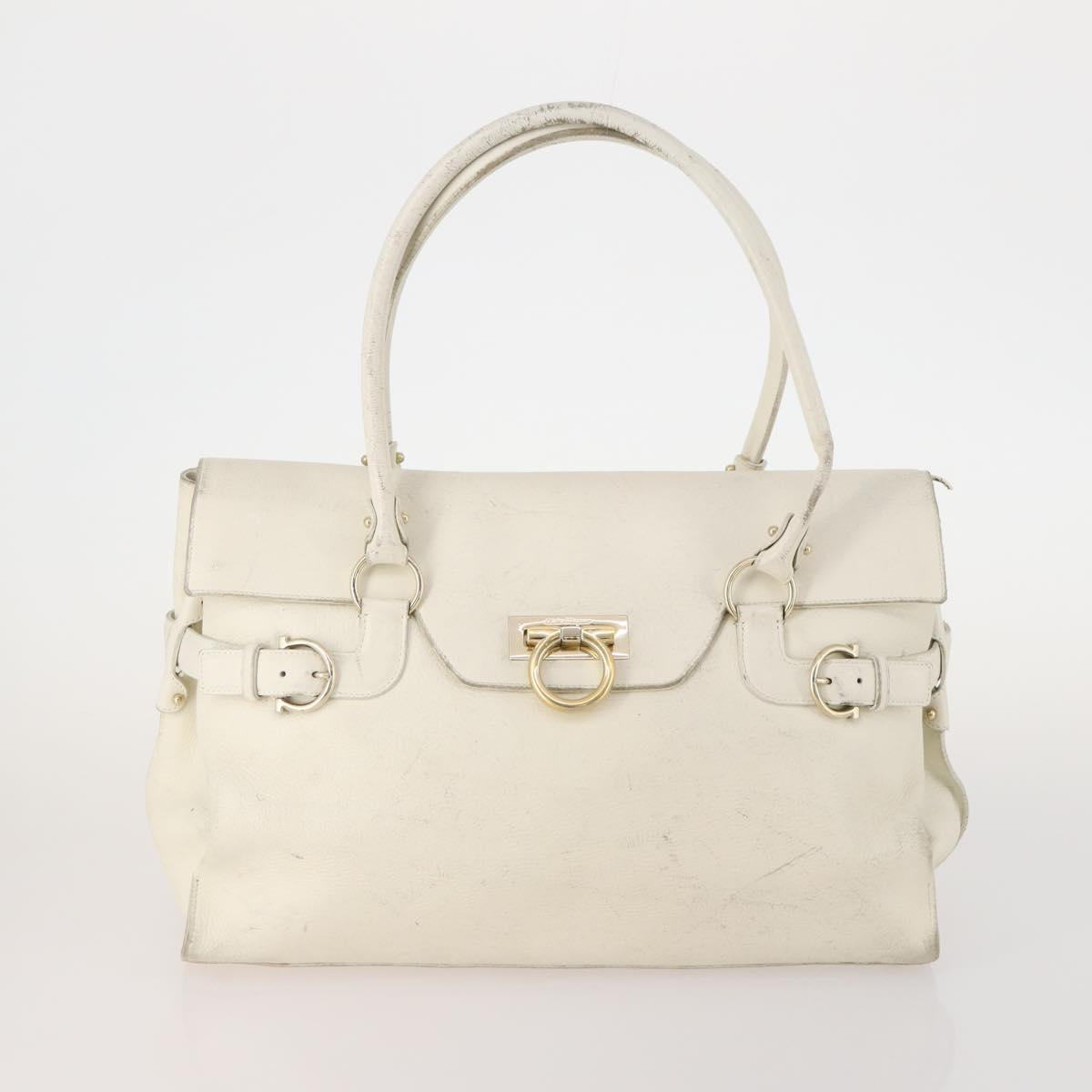 Salvatore Ferragamo Hand Bag Patent leather 3 Set White Black Navy Auth 162600
