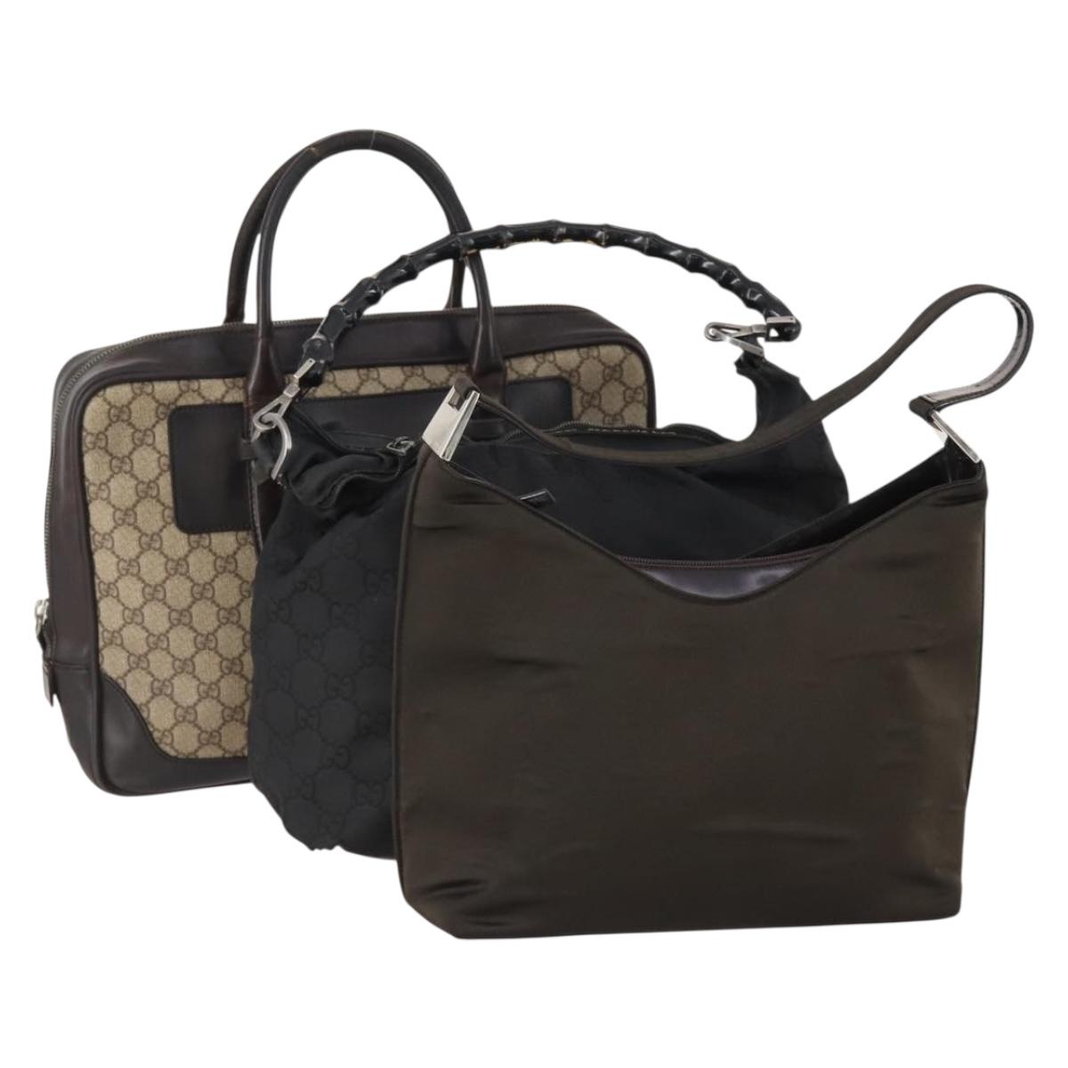 GUCCI GG Supreme Canvas Shoulder Bag PVC 3 Set Black Beige Auth 162606