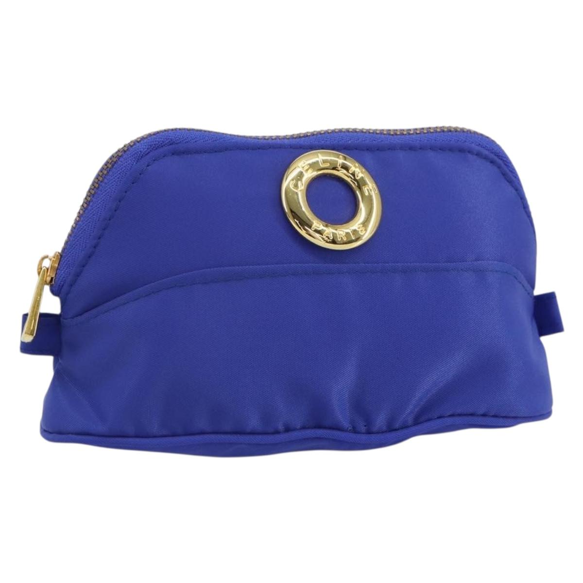 CELINE Pouch Nylon Blue Gold Auth 162720