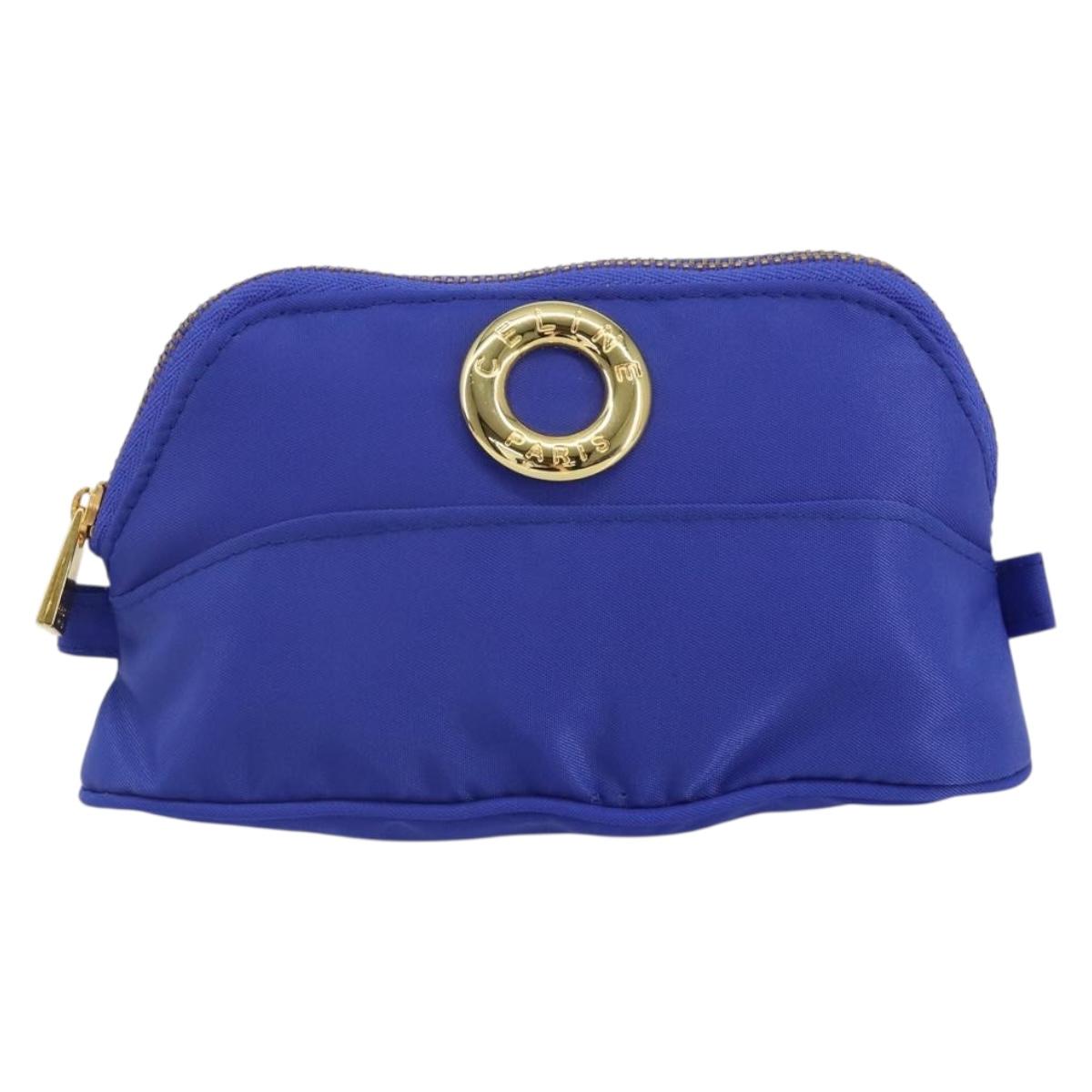 CELINE Pouch Nylon Blue Gold Auth 162720