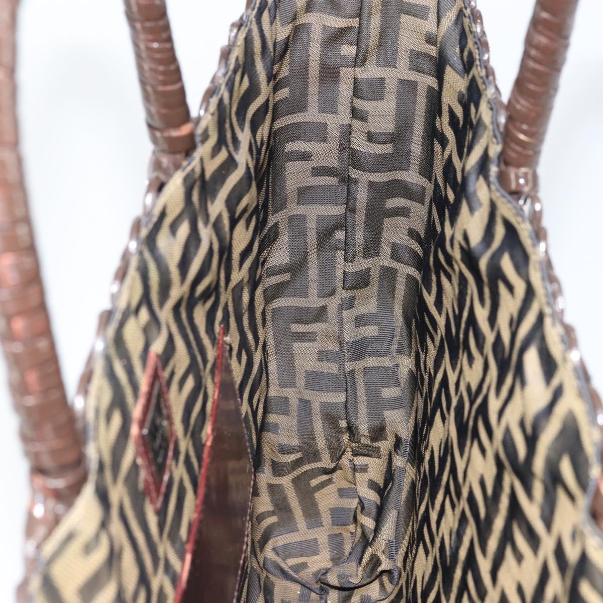 FENDI Hand Bag Raffia Brown Auth 162721