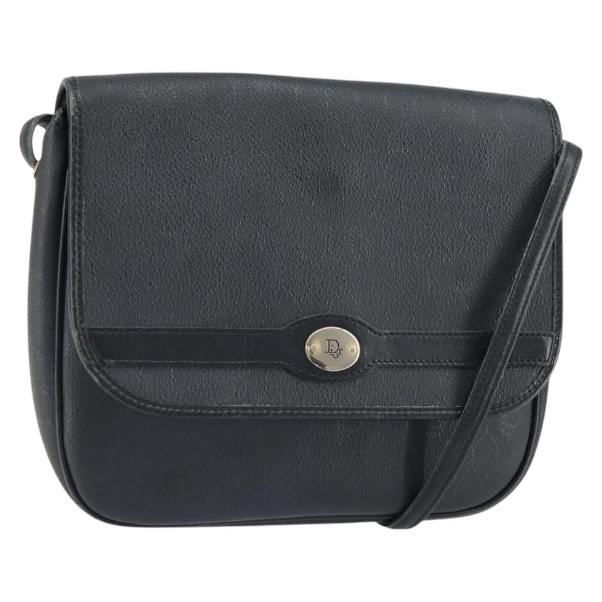 Christian Dior Honeycomb Canvas Shoulder Bag PVC Black Gold Auth 162746