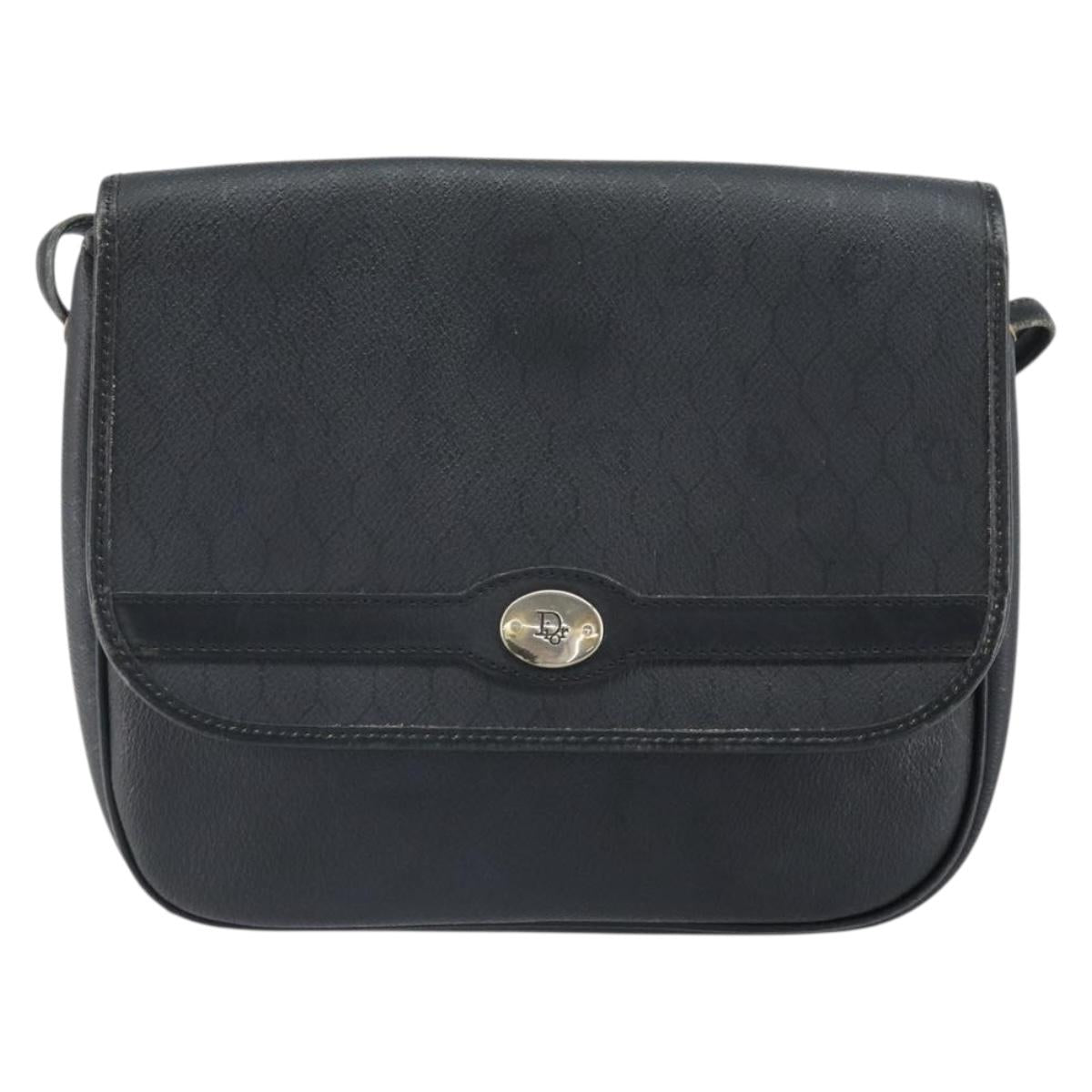 Christian Dior Honeycomb Canvas Shoulder Bag PVC Black Gold Auth 162746