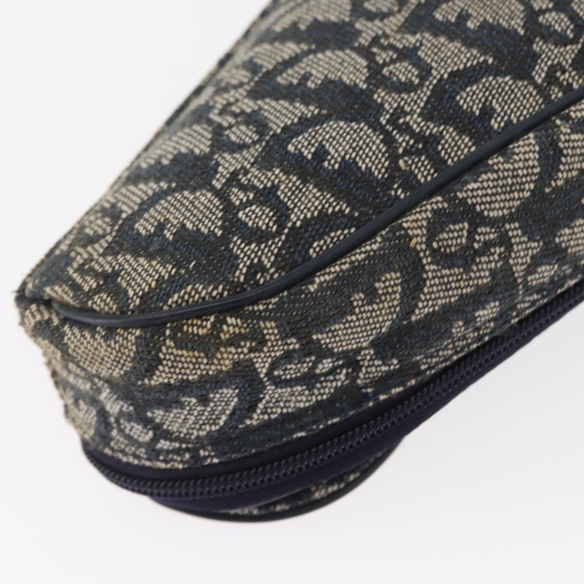 Christian Dior Trotter Canvas Saddle Pouch Navy Gold Auth 162748