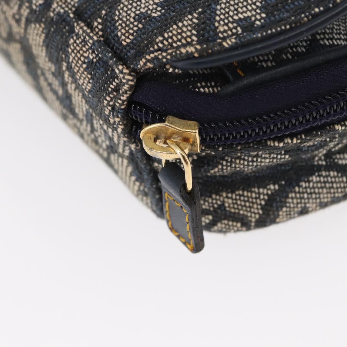 Christian Dior Trotter Canvas Saddle Pouch Navy Gold Auth 162748