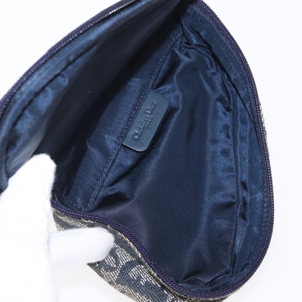 Christian Dior Trotter Canvas Saddle Pouch Navy Gold Auth 162748