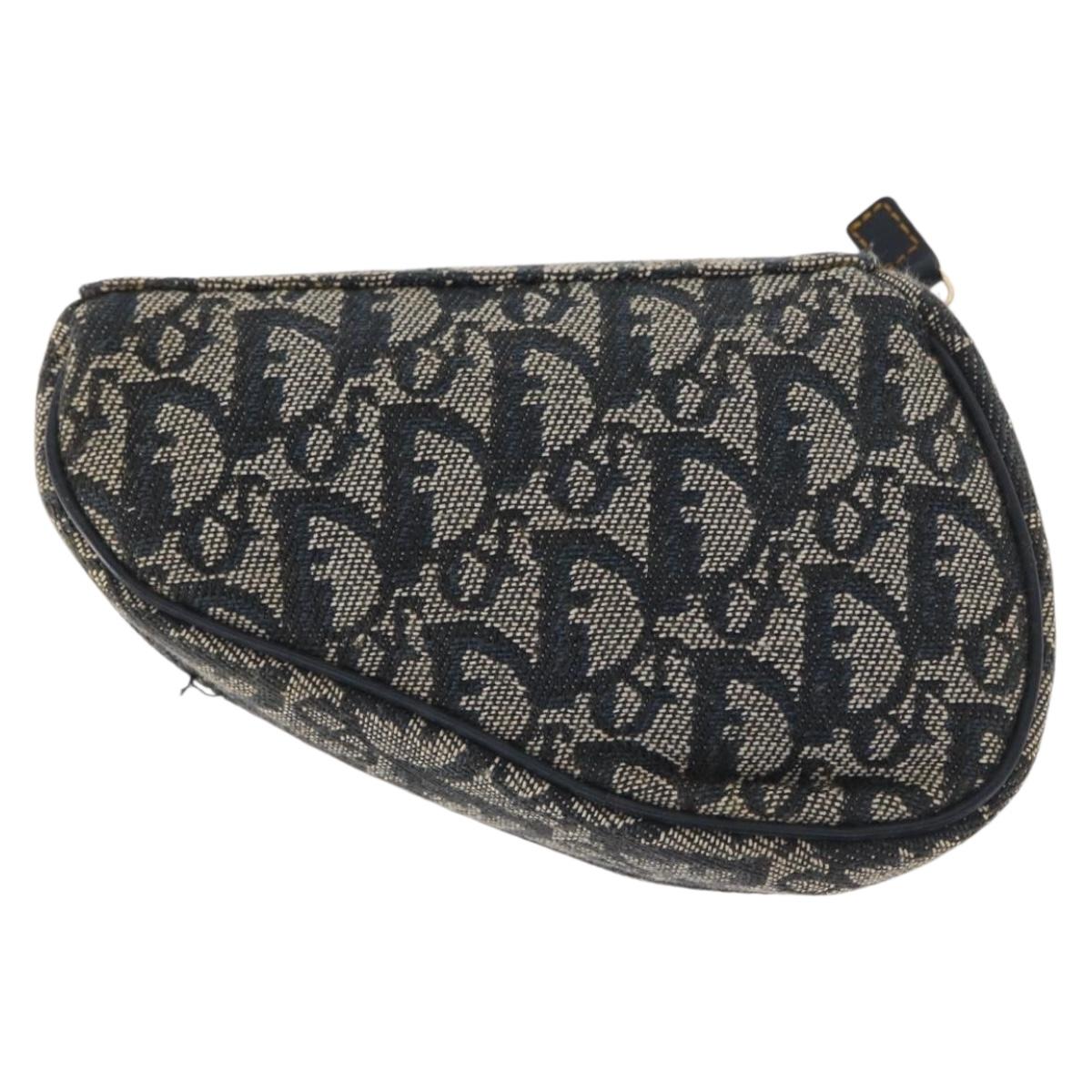 Christian Dior Trotter Canvas Saddle Pouch Navy Gold Auth 162748