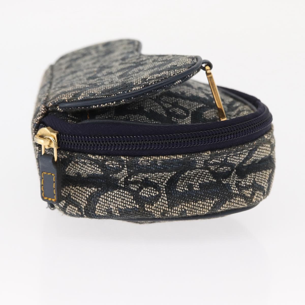 Christian Dior Trotter Canvas Saddle Pouch Navy Gold Auth 162748