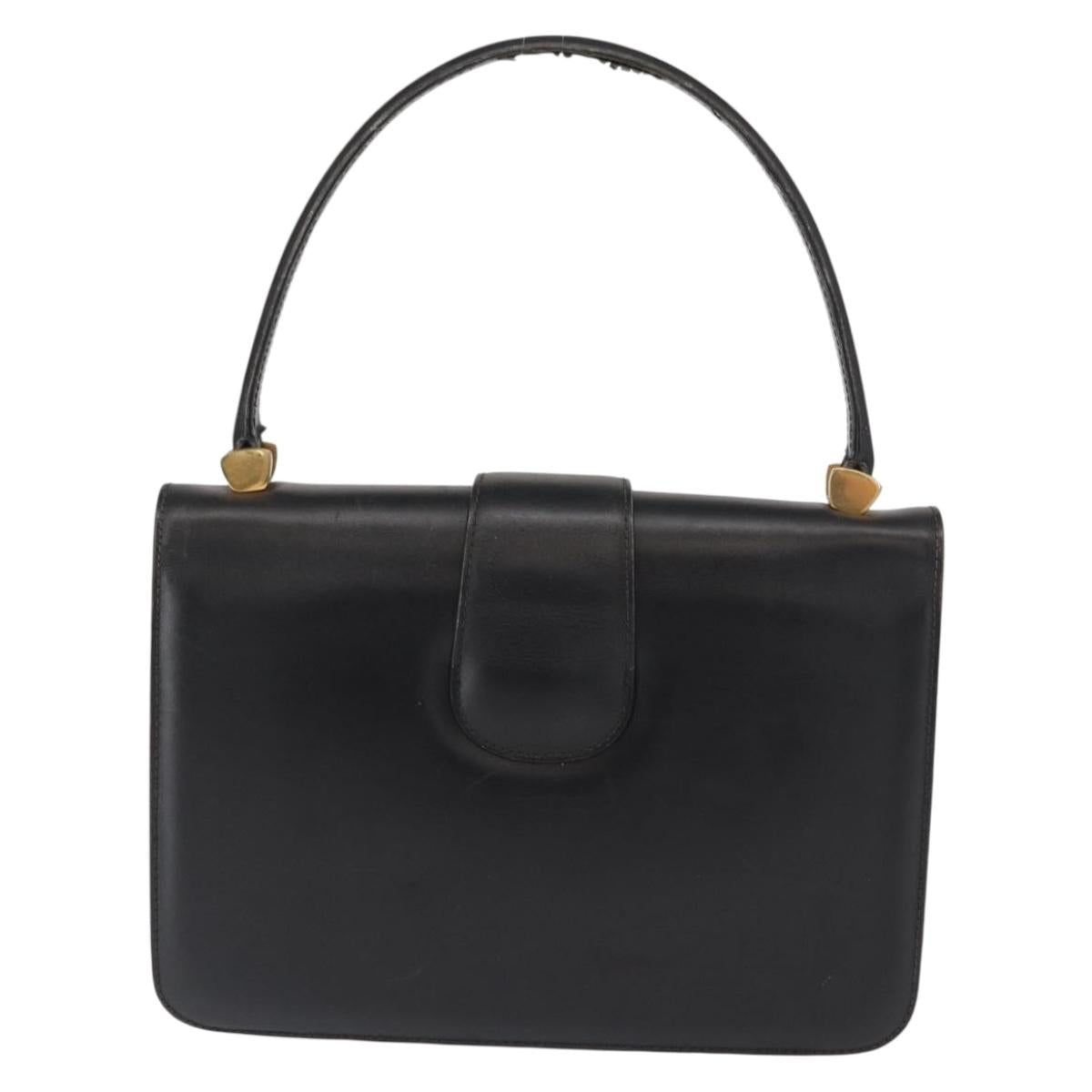 GUCCI Hand Bag Leather Gold Black Auth 162764