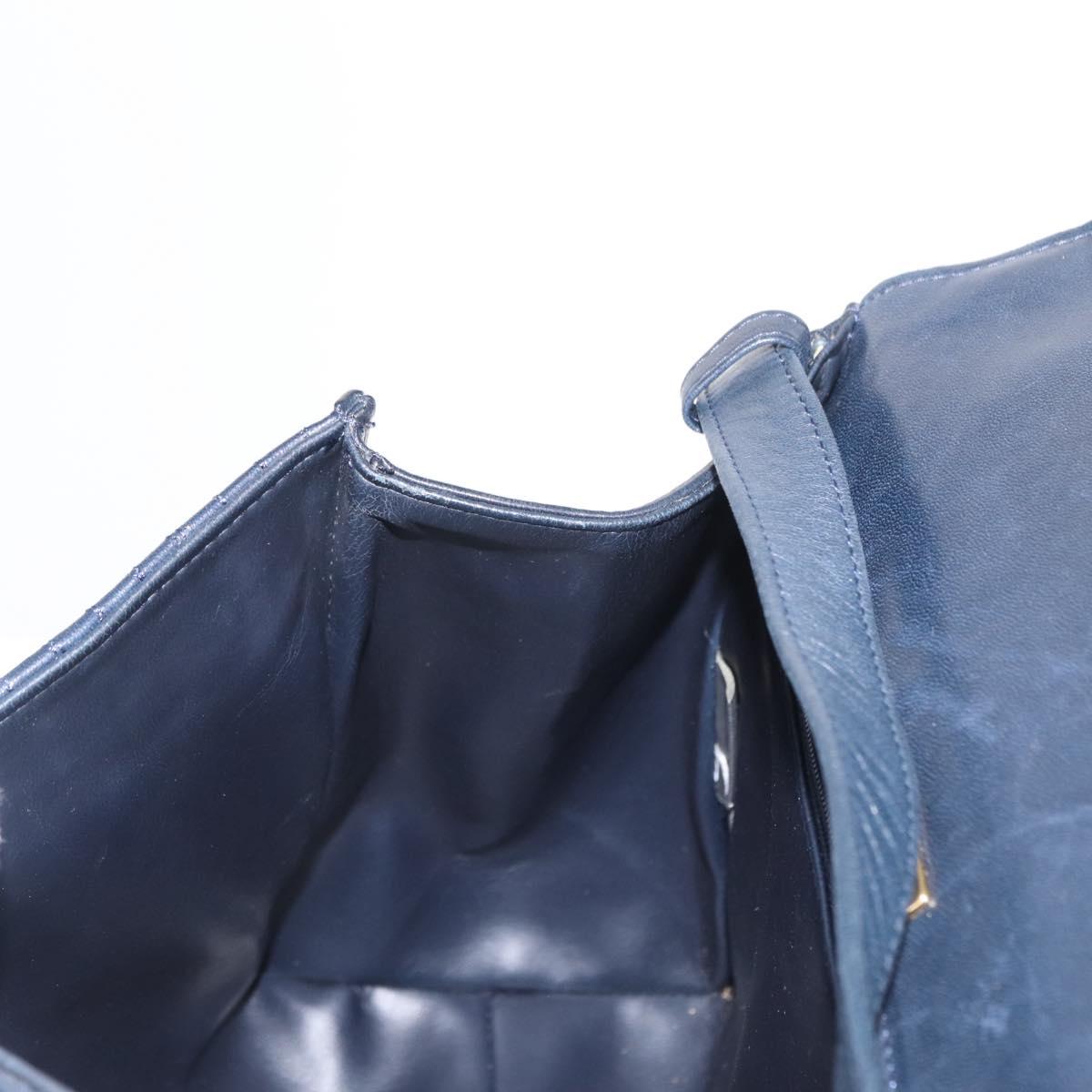 BALLY Hand Bag Leather 2way Navy Gold Auth 162765