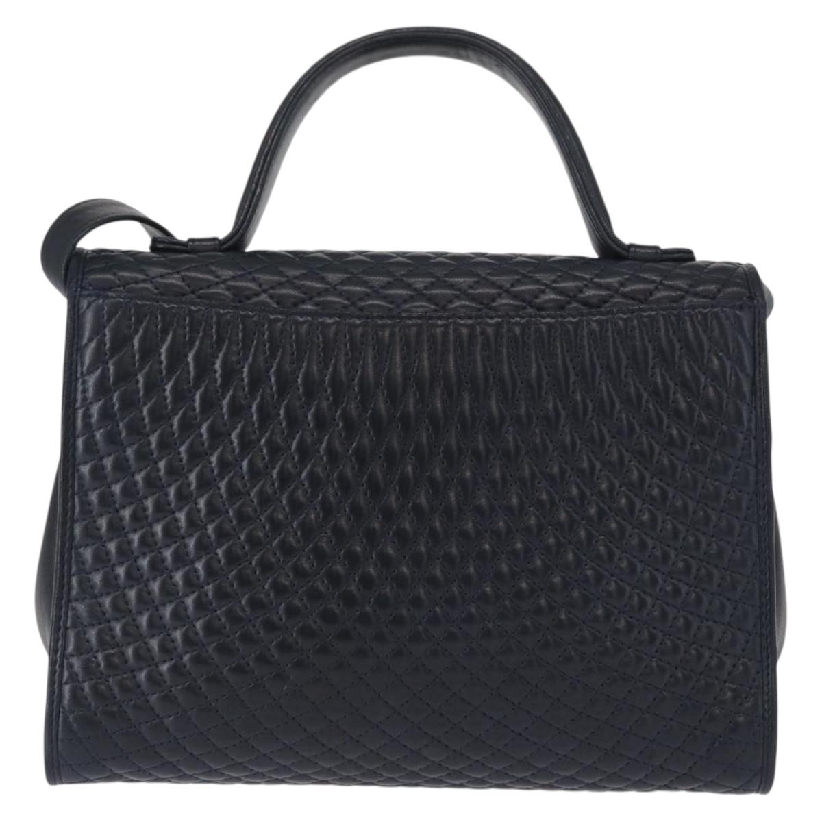 BALLY Hand Bag Leather 2way Navy Gold Auth 162765