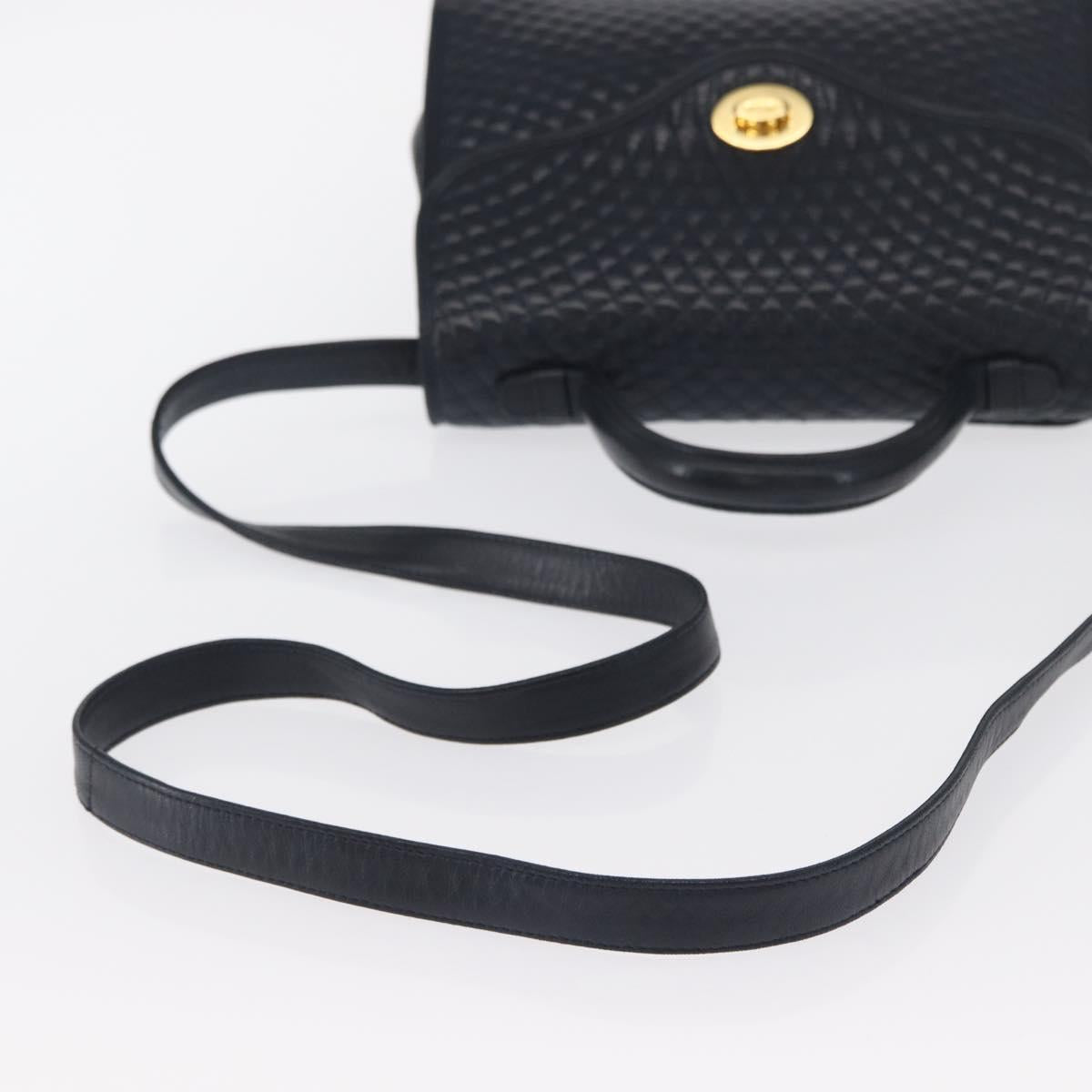 BALLY Hand Bag Leather 2way Navy Gold Auth 162765