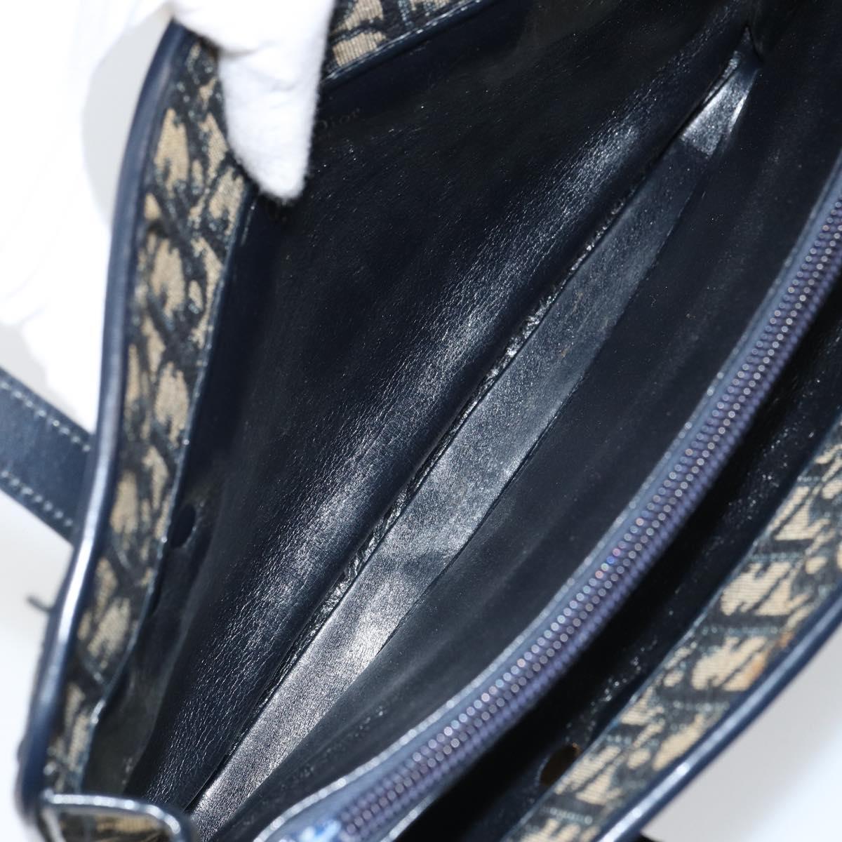 Christian Dior Trotter Canvas Hand Bag Navy Gold Auth 162766