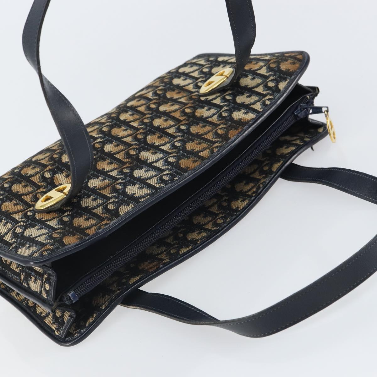 Christian Dior Trotter Canvas Hand Bag Navy Gold Auth 162766