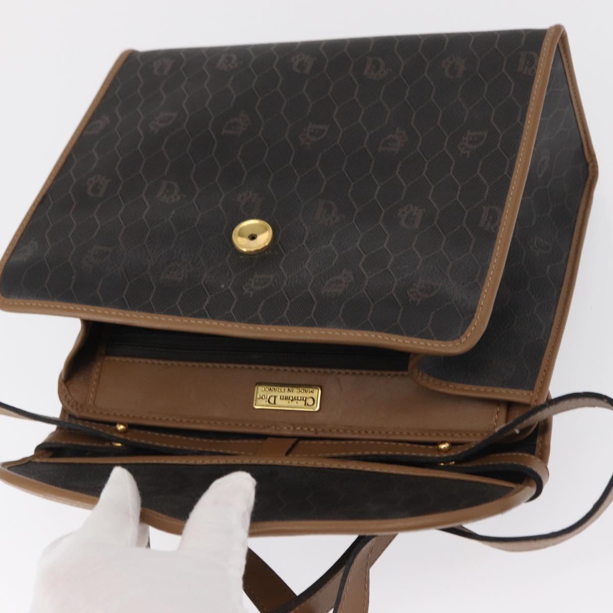Christian Dior Honeycomb Canvas Hand Bag PVC 2way Black Gold Auth 162767