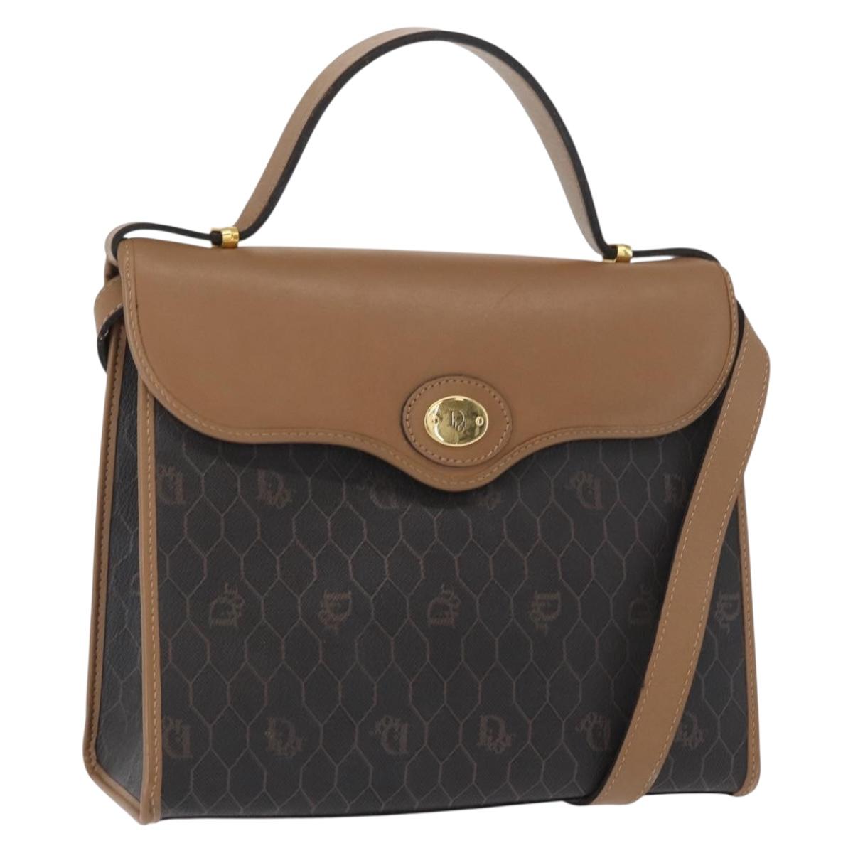 Christian Dior Honeycomb Canvas Hand Bag PVC 2way Black Gold Auth 162767