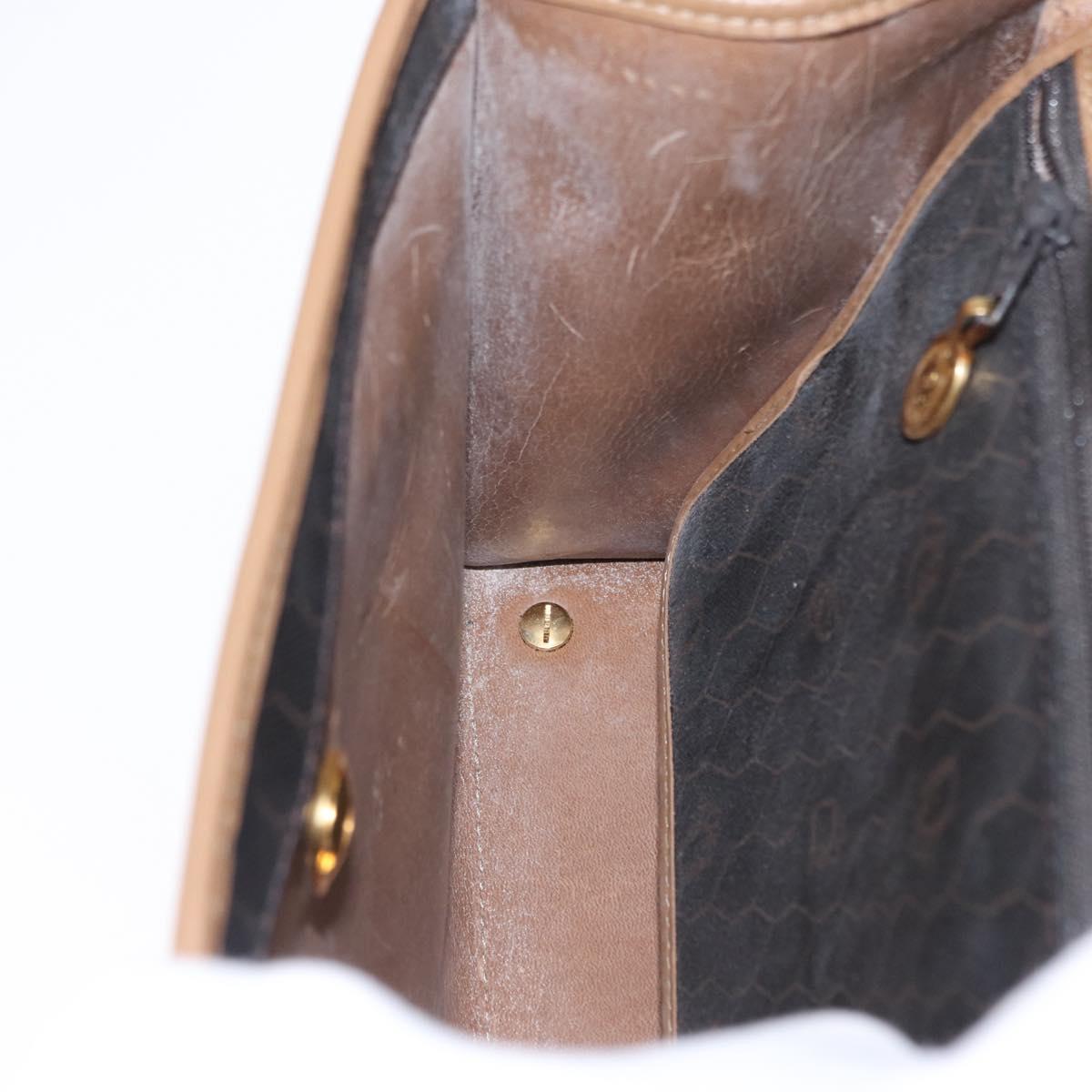 Christian Dior Honeycomb Canvas Hand Bag PVC 2way Black Gold Auth 162767