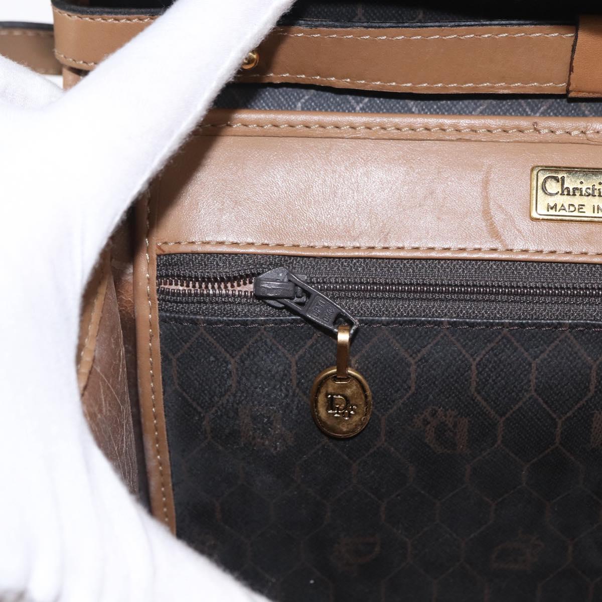 Christian Dior Honeycomb Canvas Hand Bag PVC 2way Black Gold Auth 162767