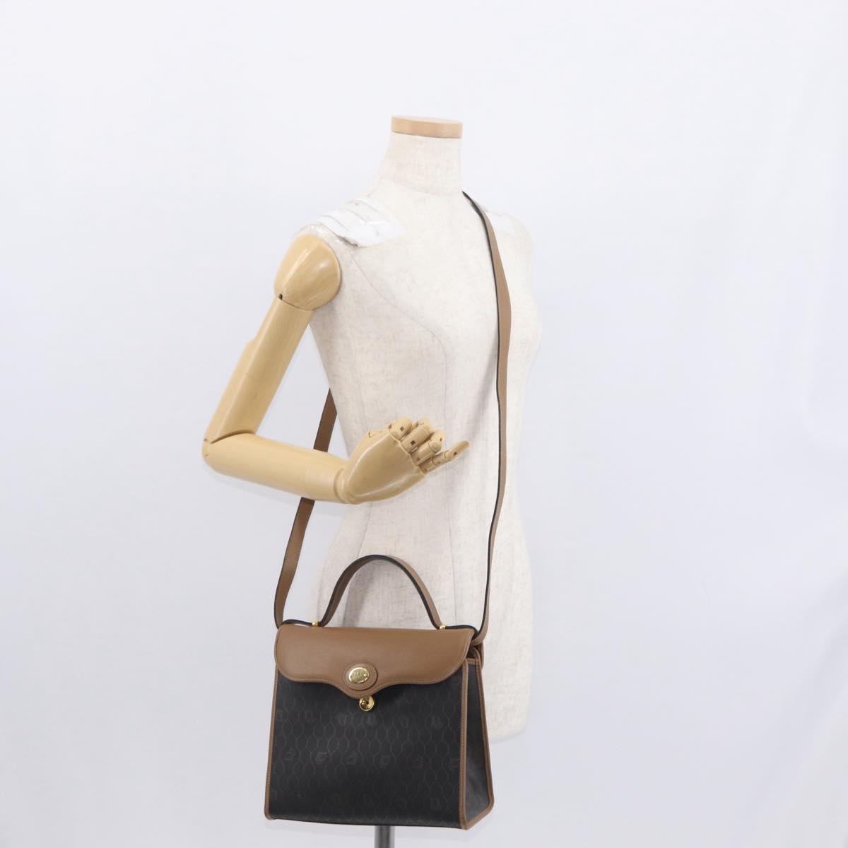Christian Dior Honeycomb Canvas Hand Bag PVC 2way Black Gold Auth 162767