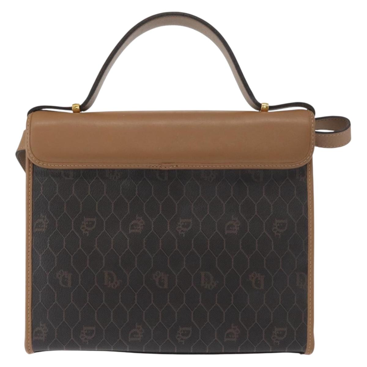 Christian Dior Honeycomb Canvas Hand Bag PVC 2way Black Gold Auth 162767