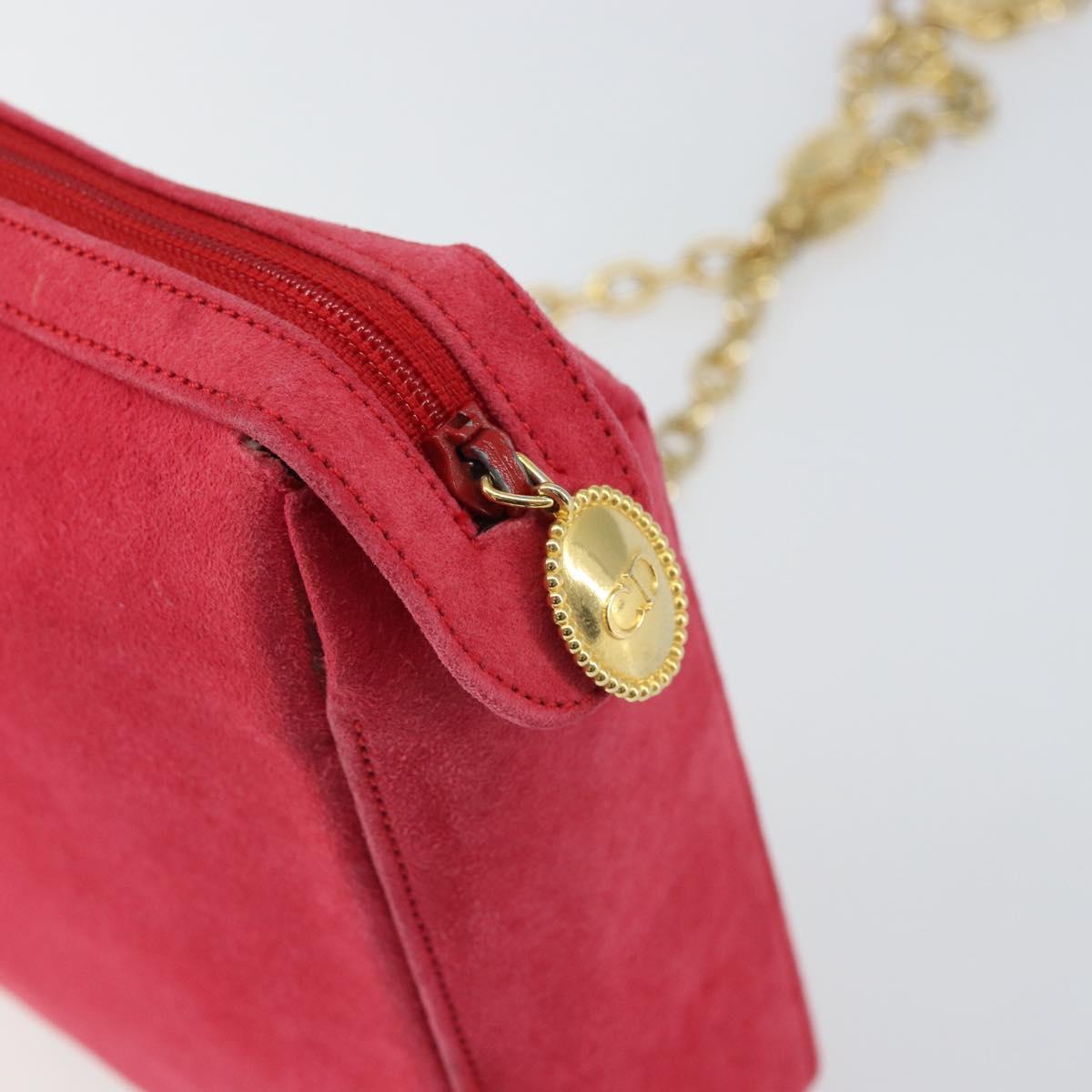 Christian Dior Chain Shoulder Bag Suede Pink Gold Auth 162768