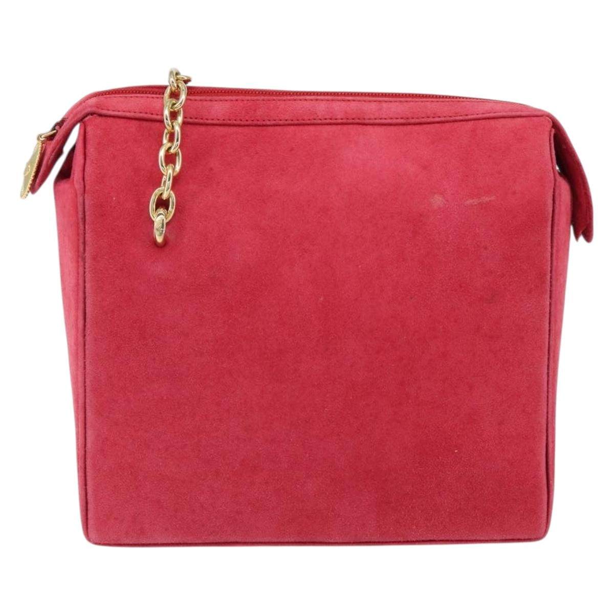Christian Dior Chain Shoulder Bag Suede Pink Gold Auth 162768