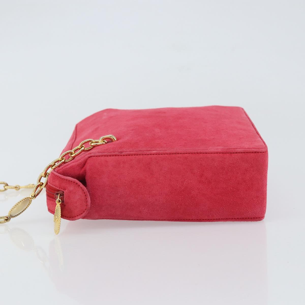 Christian Dior Chain Shoulder Bag Suede Pink Gold Auth 162768