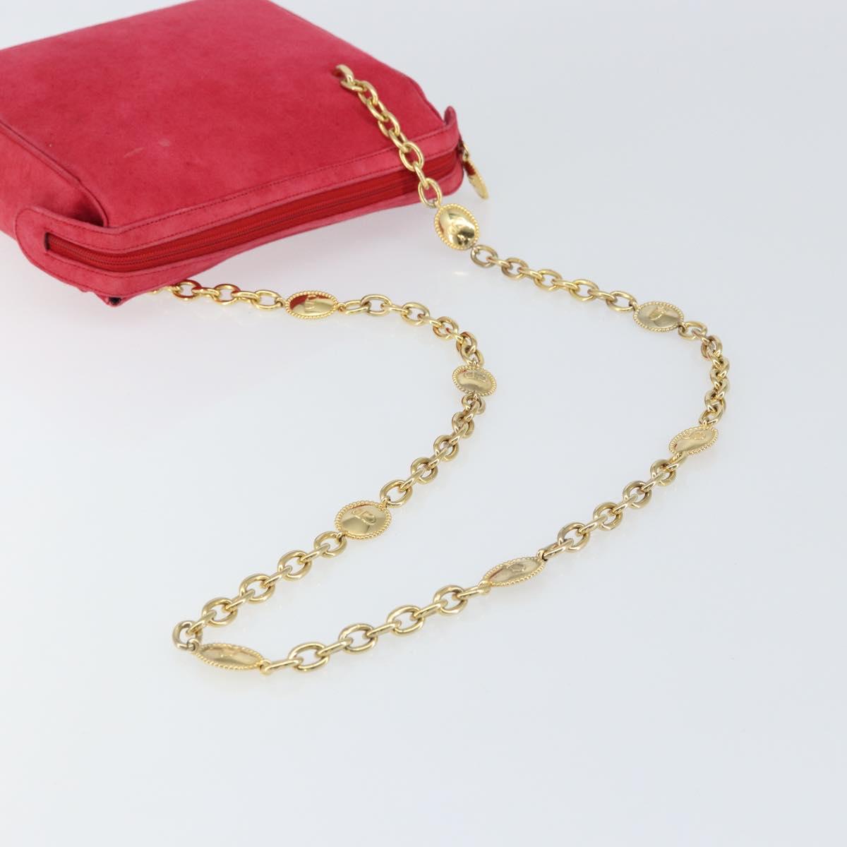 Christian Dior Chain Shoulder Bag Suede Pink Gold Auth 162768