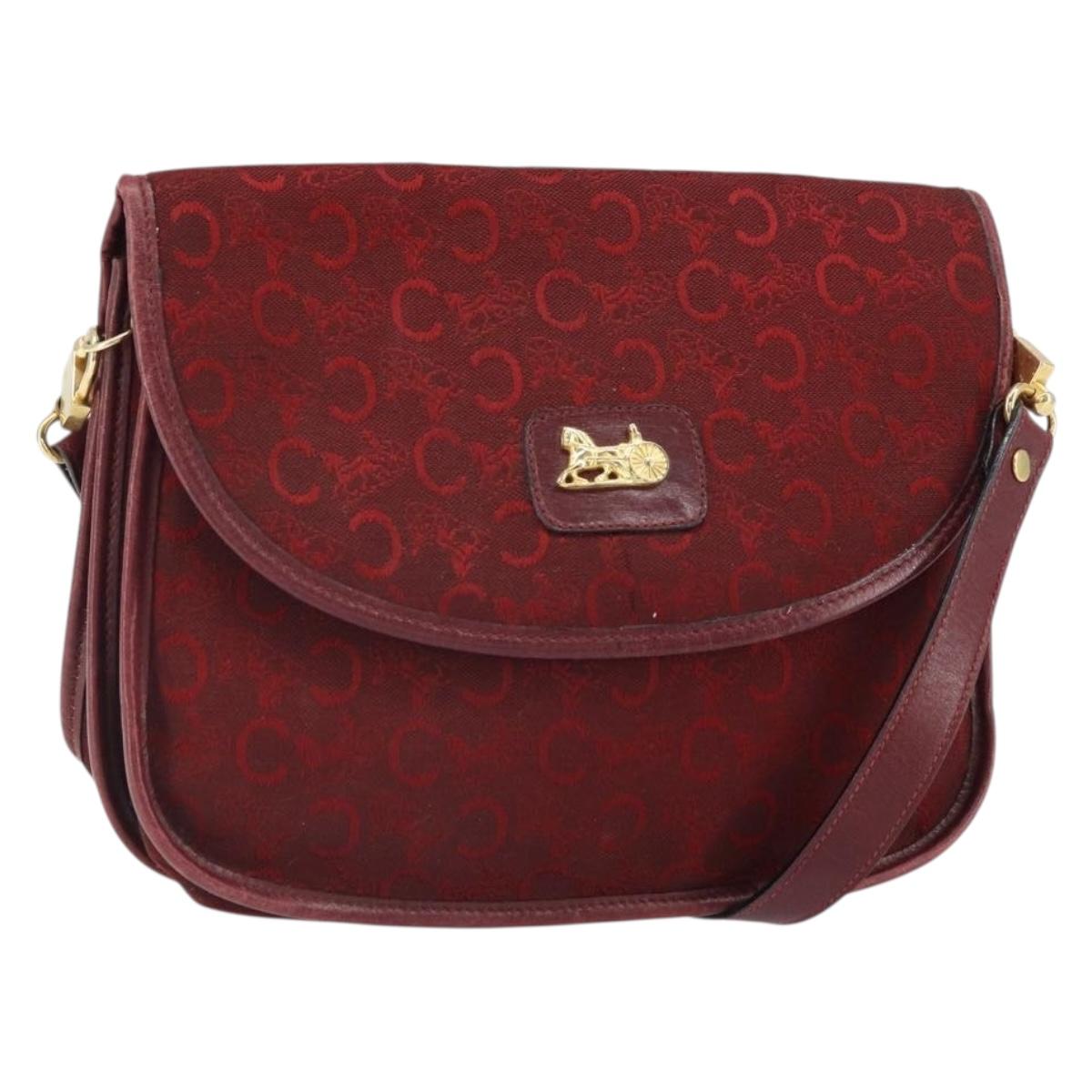 CELINE C Sulky Shoulder Bag Canvas Leather Red Gold Auth 162769