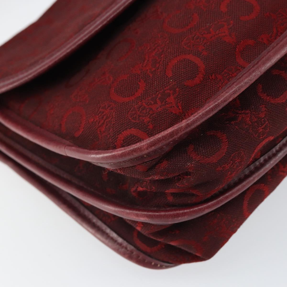 CELINE C Sulky Shoulder Bag Canvas Leather Red Gold Auth 162769