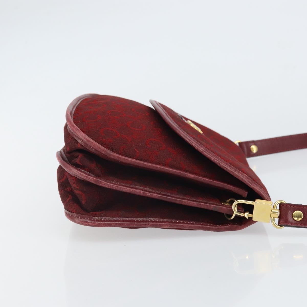 CELINE C Sulky Shoulder Bag Canvas Leather Red Gold Auth 162769
