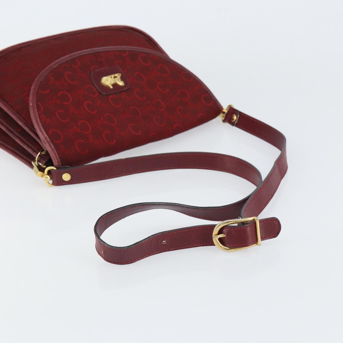 CELINE C Sulky Shoulder Bag Canvas Leather Red Gold Auth 162769