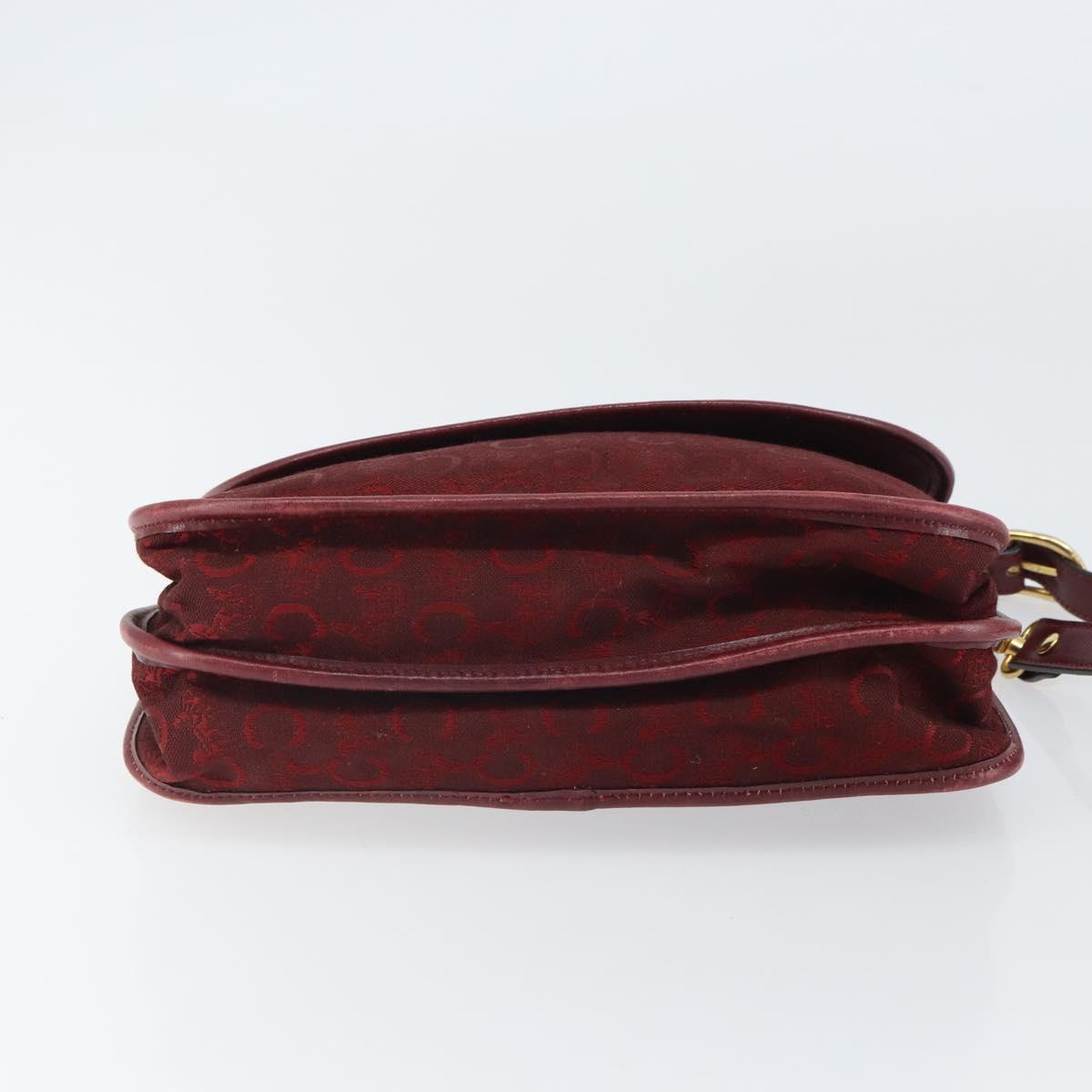 CELINE C Sulky Shoulder Bag Canvas Leather Red Gold Auth 162769