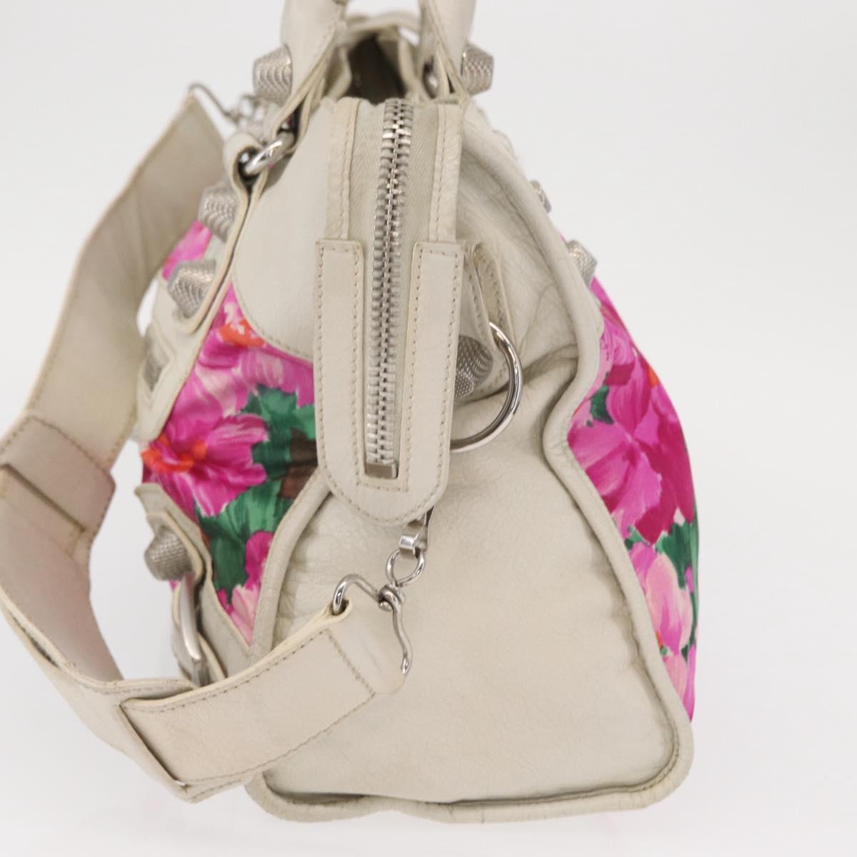 BALENCIAGA Giant City Bag Leather Nylon 2way White Silver 173084 Auth 162774V