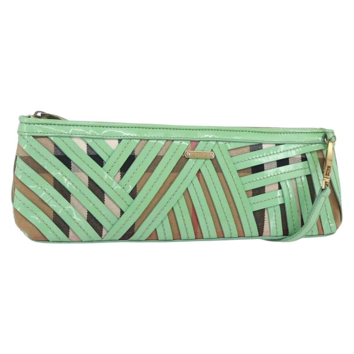 BURBERRY Nova Check Shoulder Bag PVC Green Gold Auth 162781V