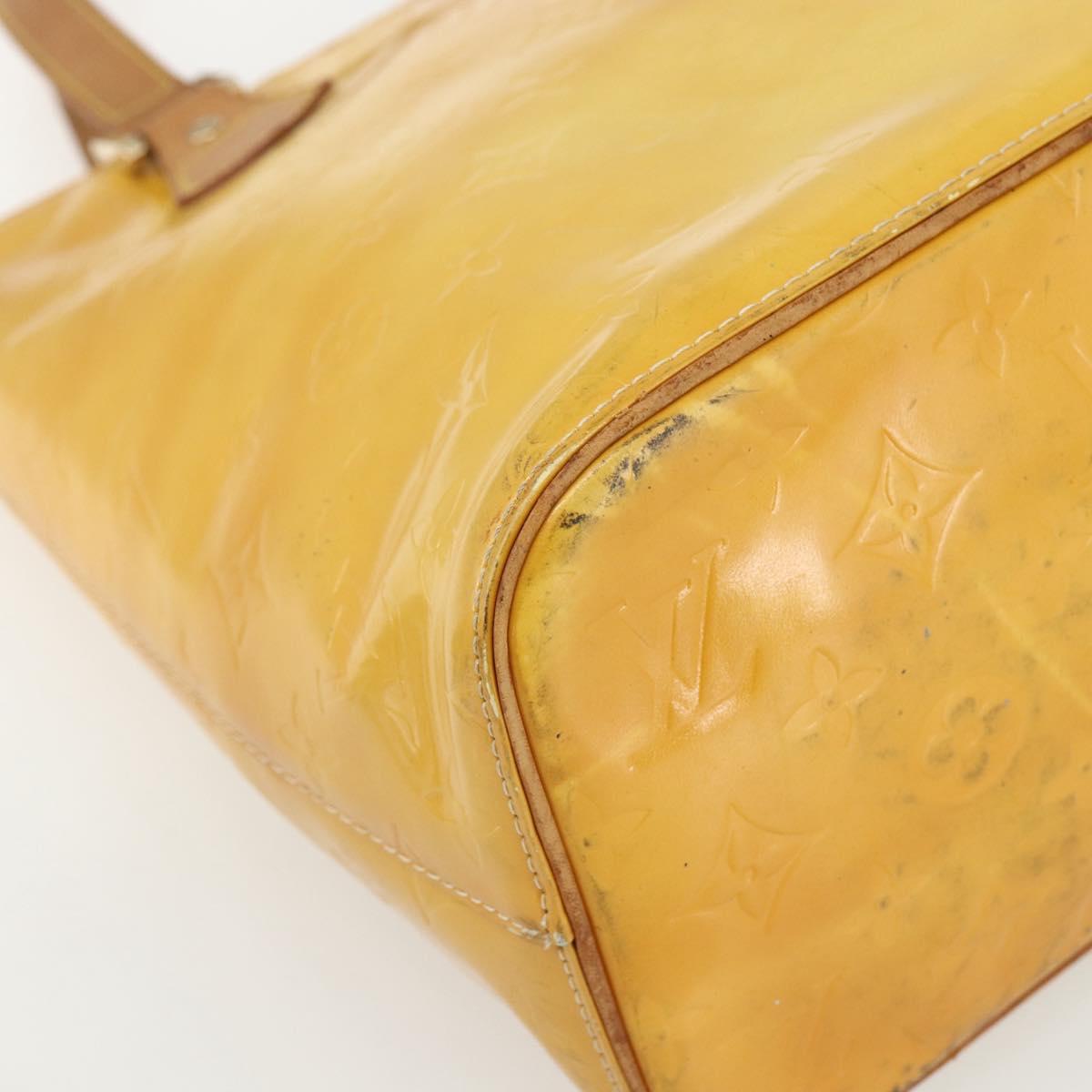 LOUIS VUITTON Monogram Vernis Houston Hand Bag Lime Yellow M91055 LV Auth 162800