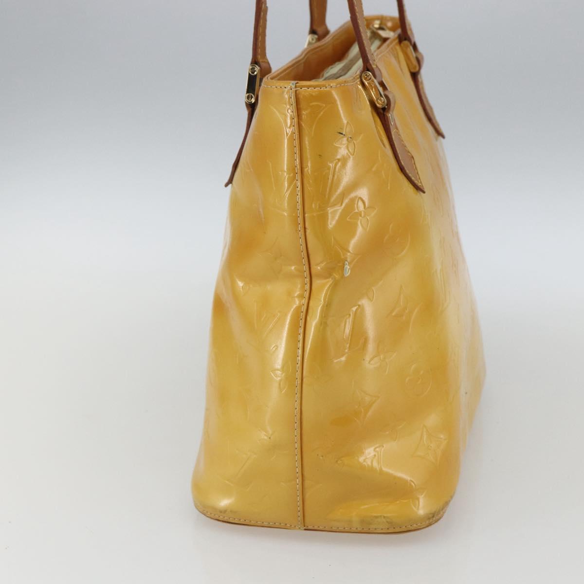 LOUIS VUITTON Monogram Vernis Houston Hand Bag Lime Yellow M91055 LV Auth 162800