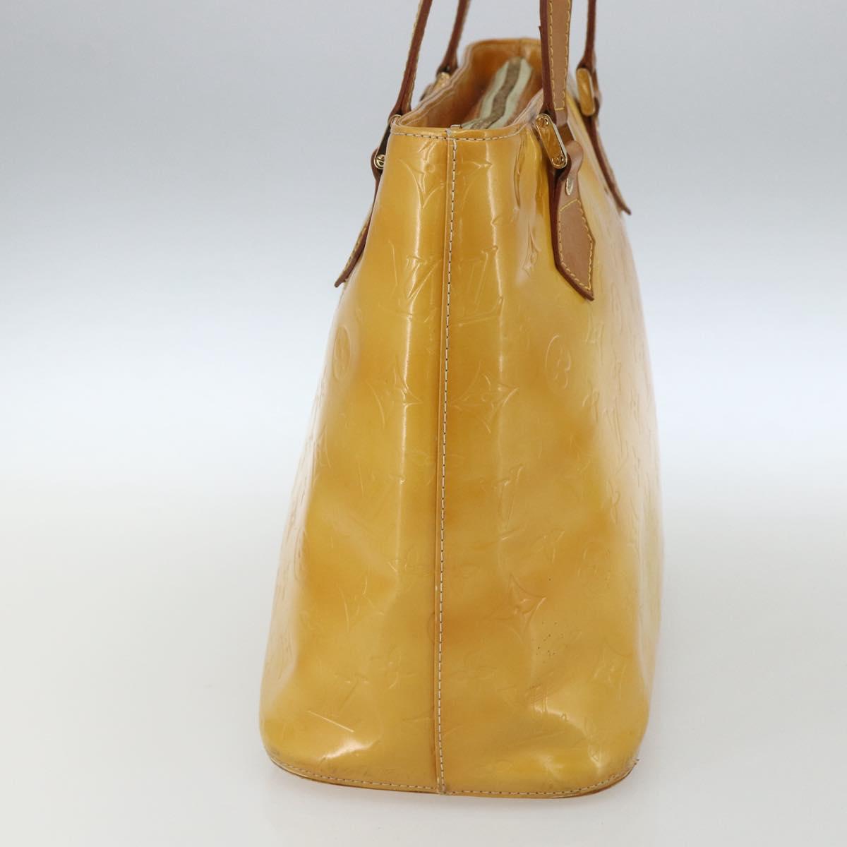 LOUIS VUITTON Monogram Vernis Houston Hand Bag Lime Yellow M91055 LV Auth 162800