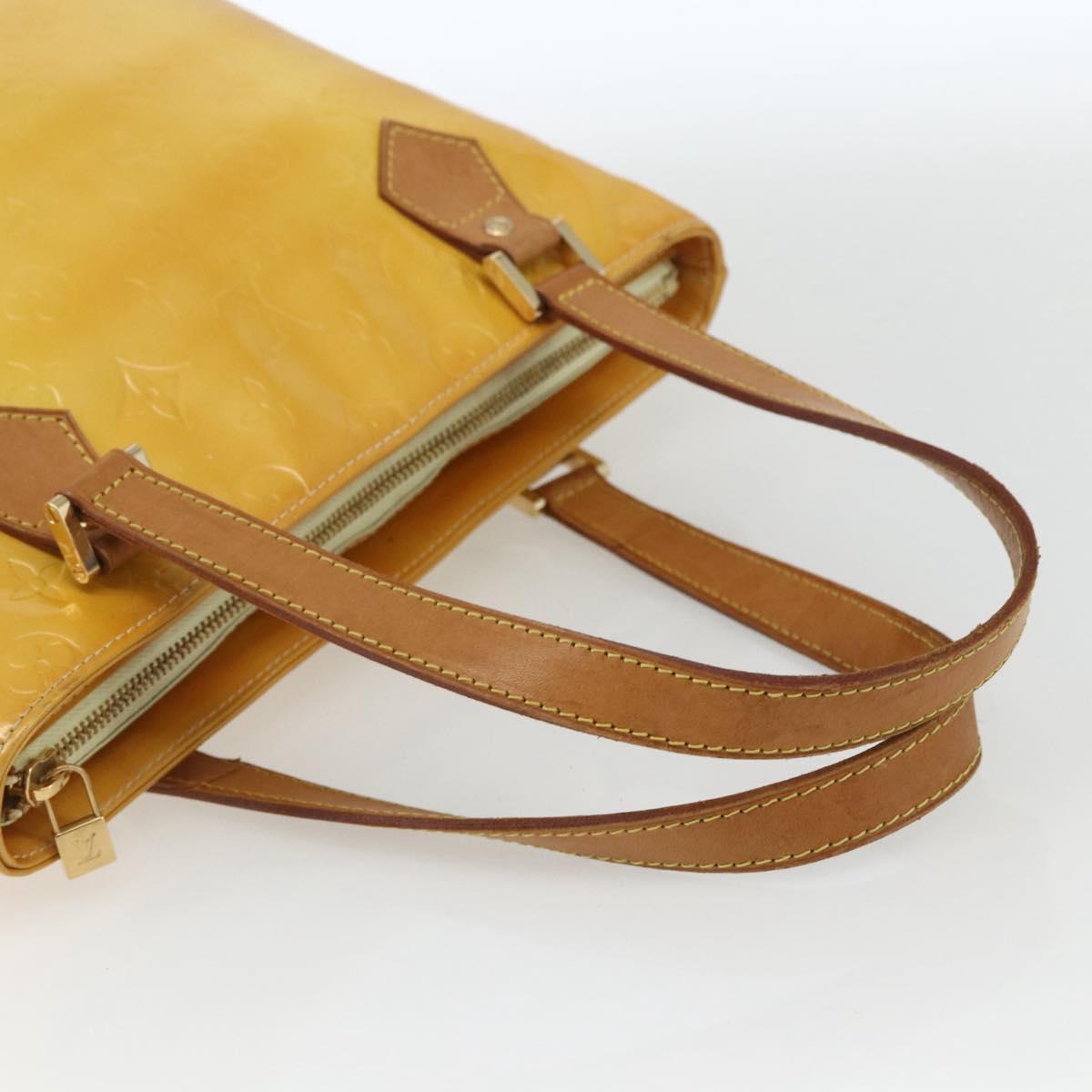 LOUIS VUITTON Monogram Vernis Houston Hand Bag Lime Yellow M91055 LV Auth 162800