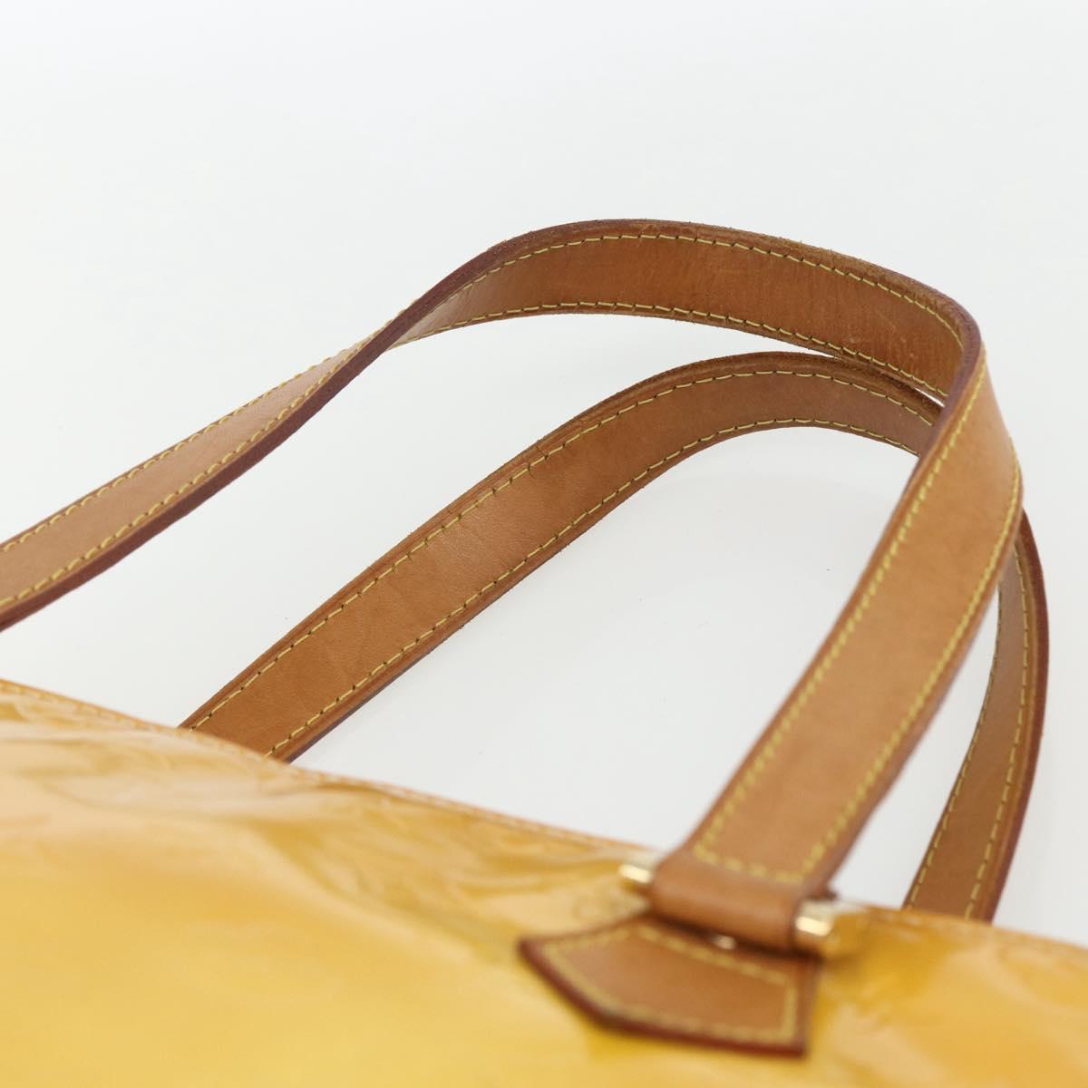 LOUIS VUITTON Monogram Vernis Houston Hand Bag Lime Yellow M91055 LV Auth 162800