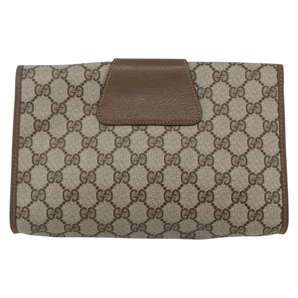 GUCCI GG Supreme Web Sherry Line Clutch Bag PVC Beige Gold 89 01 030 Auth 162811