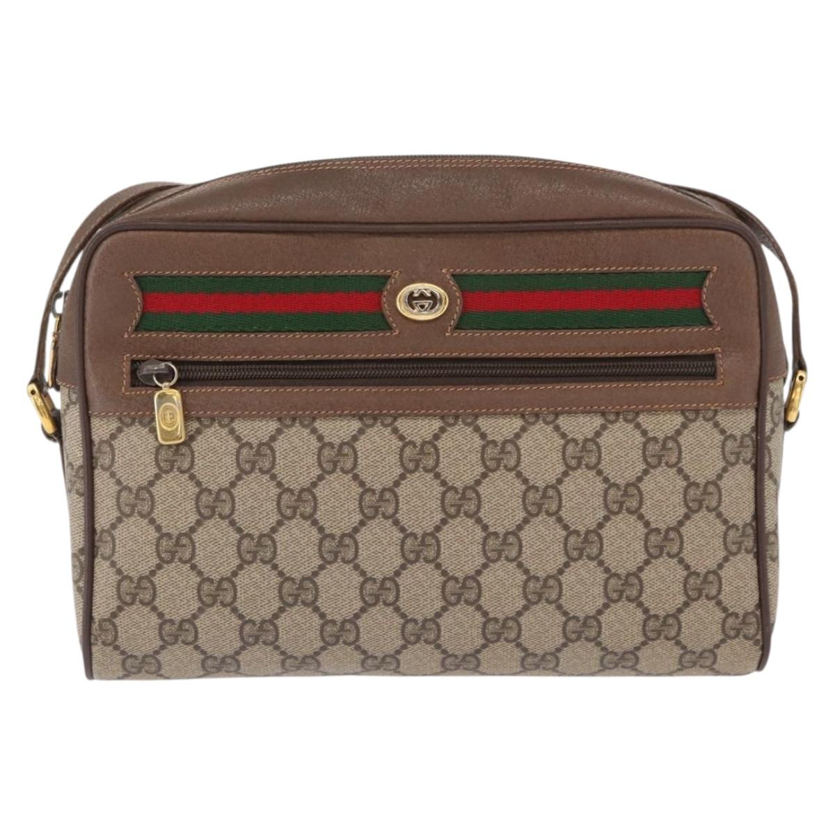 GUCCI GG Supreme Web Sherry Line Bag PVC Beige Gold 56 02 088 Auth 162813