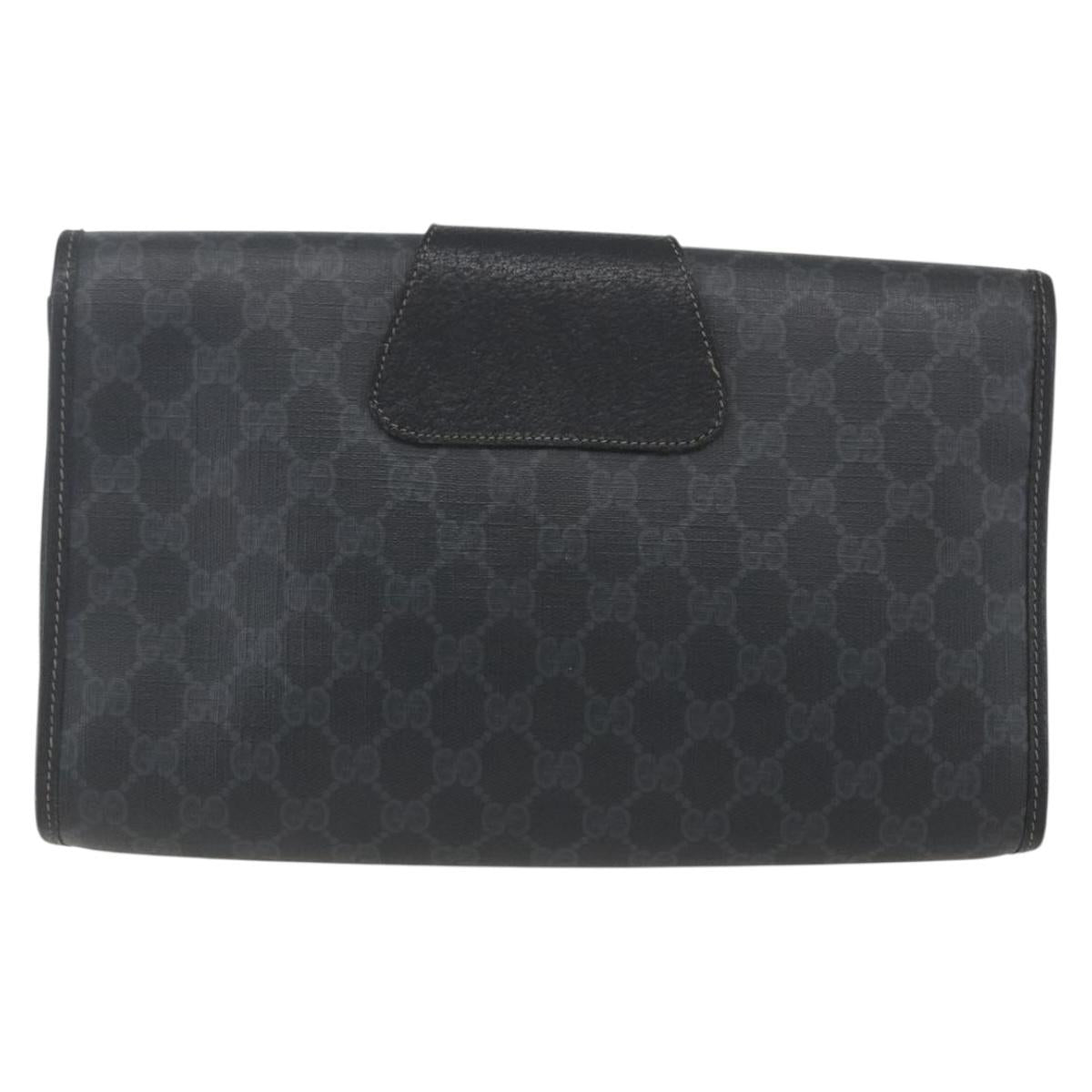 GUCCI GG Supreme Web Sherry Line Clutch Bag PVC Black Gold 89 01 031 Auth 162817
