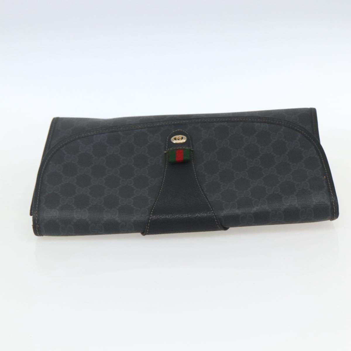 GUCCI GG Supreme Web Sherry Line Clutch Bag PVC Black Gold 89 01 031 Auth 162817
