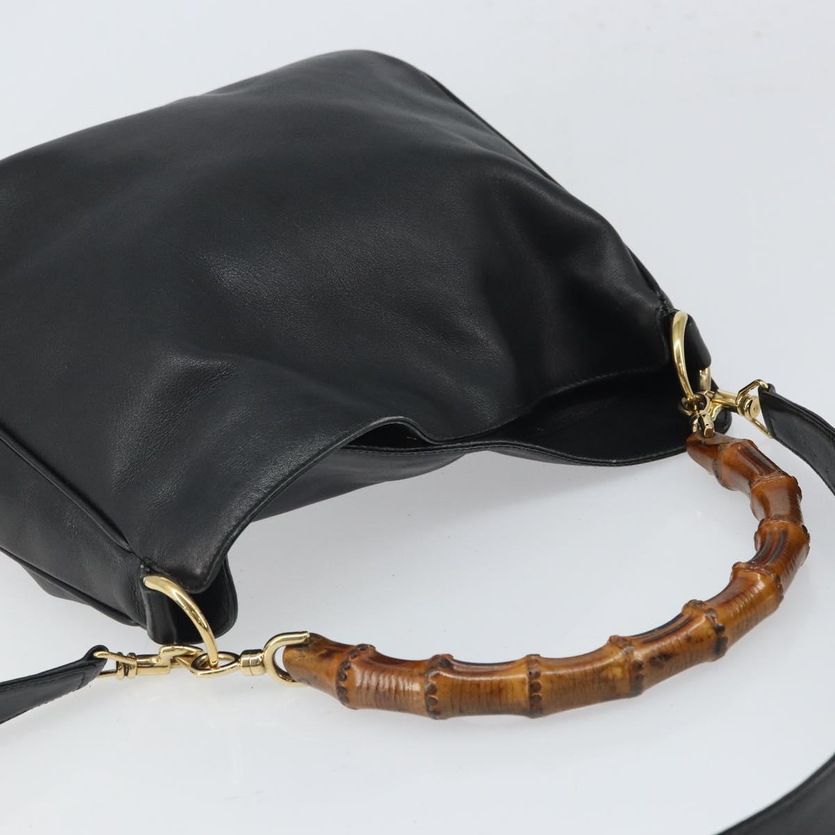 GUCCI Bamboo Hand Bag Leather Black Gold 001 0166 1638 Auth 162820