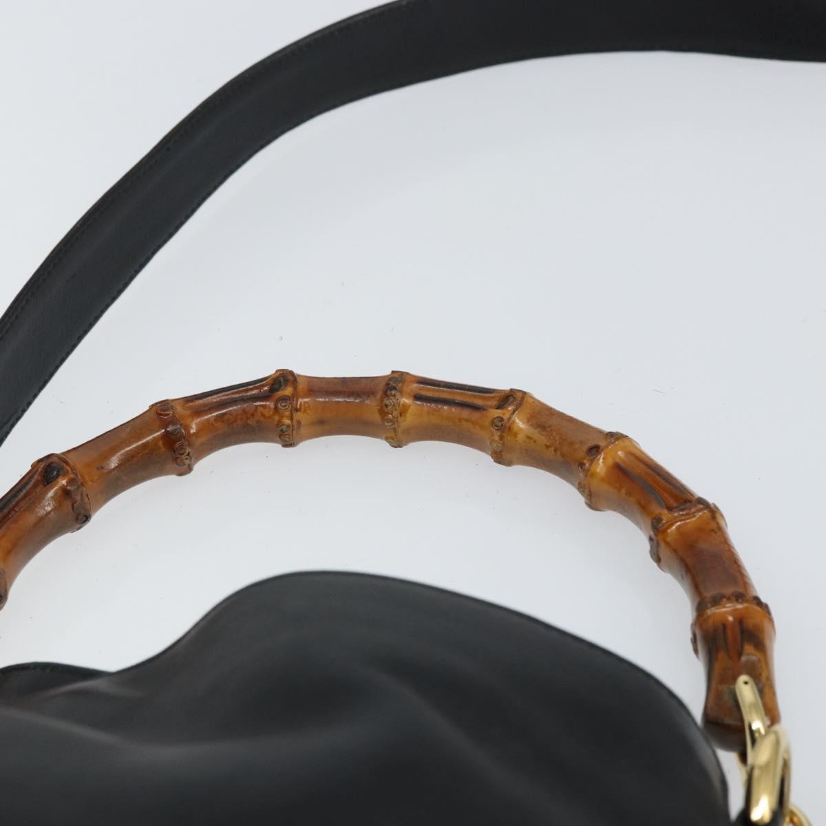 GUCCI Bamboo Hand Bag Leather Black Gold 001 0166 1638 Auth 162820